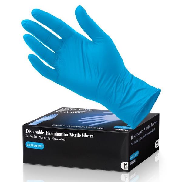 Serenelife Nitrile/Vinyl Blend Disposable Gloves, 3 mil Palm, Nitrile/Vinyl, Powder-Free, M, Blue SLGLVNIT100MD